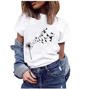 Walmart PATLOLLAV Womens Tops,Women Fashion Casual Print O-Neck Loose Short Sleeve T-Shirts Pullover Tops offer