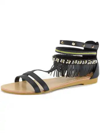 Walmart Alpine Swiss Womens Fringe Sandals Beaded & Studded Strappy Gladiator Ankle Flat offer