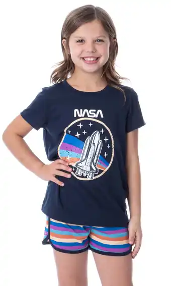 Walmart NASA Girls' Retro Stripes Rocket Sleep Pajama Set Shorts Crewneck offer