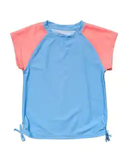 Walmart Snapper Rock girls Cornflower Peach Sleeve Rash Top, 2, Blue offer