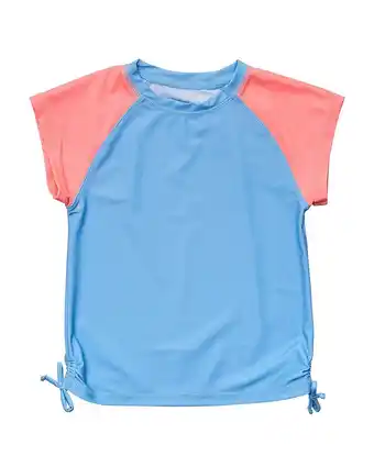 Walmart Snapper Rock girls Cornflower Peach Sleeve Rash Top, 2, Blue offer