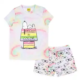 Walmart Peanuts Girls' Snoopy Dream In Color Tie-Dye Character Pajama Set Shorts offer