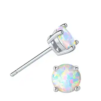 Walmart Podplug Opal Stud Earrings Sterling Silver Fire Opal 925 Jewelry Round Opal Earrings offer