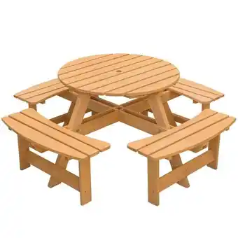 Walmart Wooden Outdoor Patio Garden Round Picnic Table with Bench, 8 Person, Stained offer