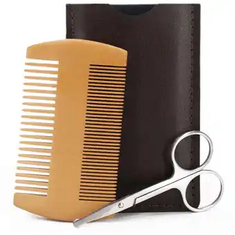 Walmart Wooden Beard Comb Kit for Men, Fine Dual Action Beard Combs offer