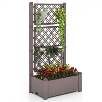 Walmart Costway Outdoor Planter Box with Trellis Water Level Indicator Removable Space Dividers Coffee offer