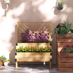 Walmart Outsunny 2 Tier Trellis Planter, 47.2” x 15.7” x 31.5”, Natural, Wood Garden Planter Box offer