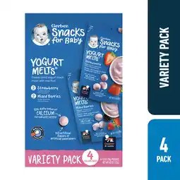 Walmart Gerber Stage 3 Baby Snacks, Strawberry and Mixed Berry Yogurt Melts Variety Pack, 1 oz, 4 Count offer