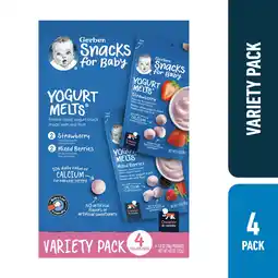 Walmart Gerber Stage 3 Baby Snacks, Strawberry and Mixed Berry Yogurt Melts Variety Pack, 1 oz, 4 Count offer