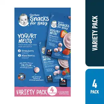 Walmart Gerber Stage 3 Baby Snacks, Strawberry and Mixed Berry Yogurt Melts Variety Pack, 1 oz, 4 Count offer