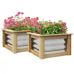 Walmart Outsunny Set of 2 Raised Garden Beds, Metal and Wood Combined Planter Box offer