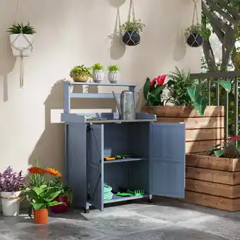 Walmart Outsunny Potting Bench with Storage Cabinet, Shelves for Backyard, Gray offer