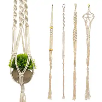 Walmart Chuangji 4Pcs Macrame Plant Hanger Cotton Rope Woven Planter Hanger Wall Flower Pot Hanger offer