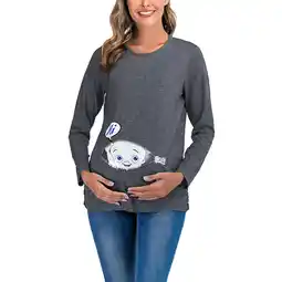 Walmart TUWABEII Women's Maternity Tops Cotton Round Neck Long Sleeve Solid Color Baby Print Clothe Top offer