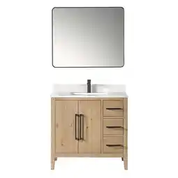 Walmart Laurel 36 Wood Vanity in Weathered Fir Calacatta White Quartz Top with Mirror offer