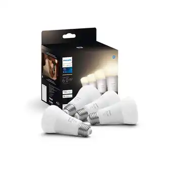 Walmart Philips Hue A19 Bluetooth Smart LED Bulb 4-Pack, White offer