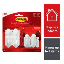 Walmart Command General Purpose Hooks Small/Medium, 3lb Cap, White, 4 Hooks & 8 Strips/Pack offer