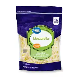 Walmart Great Value Shredded Low-Moisture Part-Skim Mozzarella Cheese, 8 oz offer