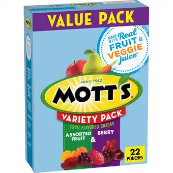 Walmart Mott's Berry and Assorted Fruit Flavored Snacks, Gluten Free, Value Pack, 22 Ct, 17.6 oz offer