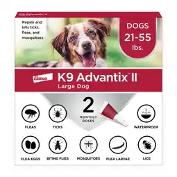 Walmart K9 Advantix II Monthly Flea & Tick Prevention for Large Dogs 21-55 lbs, 2-Monthly Treatment offer