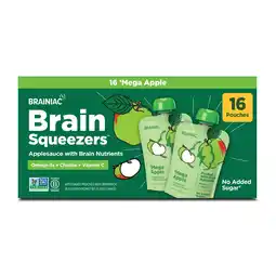 Walmart Brainiac Brain Squeezers Applesauce with Omega-3s, 'Mega Apple, No Sugar Added, 3.2 oz, 16 Ct offer