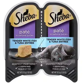 Walmart Sheba Wet Cat Food Pate, Tender Whitefish & Tuna Entree, 2.6 oz Perfect Portions Twin Pack Tray offer