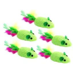 Walmart 5pcs Woven Mouse Toy Funny Feather Mouse Cat Playing Props Cat Teaser Interactive Toy (Green) offer