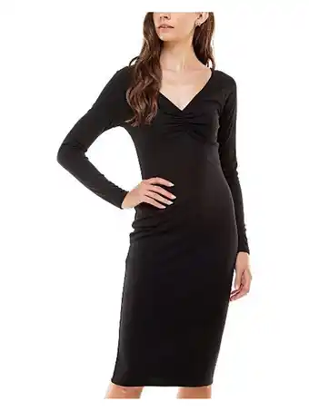 Walmart PLANET GOLD Womens Black Stretch Ruched Long Sleeve V Neck Knee Length Cocktail Sheath Dress XS offer