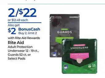 Rite Aid Rite Aid Adult Protection Underwear, Guards or Select Pads offer