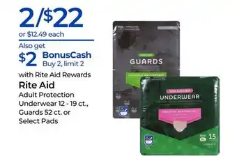 Rite Aid Rite Aid Adult Protection Underwear 12 - 19 ct., Guards 52 ct. or Select Pads offer