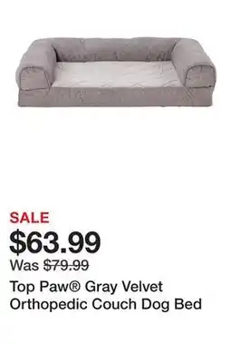 Petsmart Top Paw Gray Velvet Orthopedic Couch Dog Bed offer