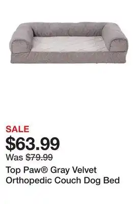 Petsmart Top Paw Gray Velvet Orthopedic Couch Dog Bed offer