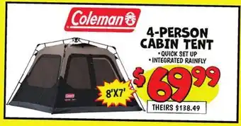 Ollie's COLEMAN 4-PERSON CABIN TENT offer