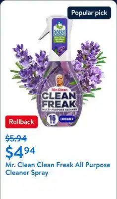 Walmart Mr. Clean Clean Freak All Purpose Cleaner Spray, Multi-Surface Cleaning offer