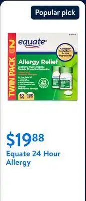 Walmart Equate 24 Hour Allergy, Cetirizine Hydrochloride Tablets offer