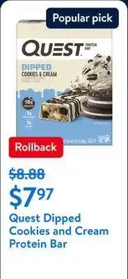 Walmart Quest Dipped Cookies and Cream Protein Bar offer