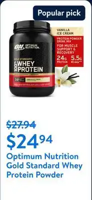 Walmart Optimum Nutrition, Gold Standard 100% Whey Protein Powder, Vanilla Ice Cream offer