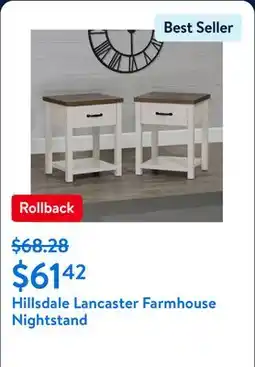 Walmart Hillsdale Lancaster Farmhouse Oak Top 1 Drawer Nightstand, Set of 2, Ivory offer