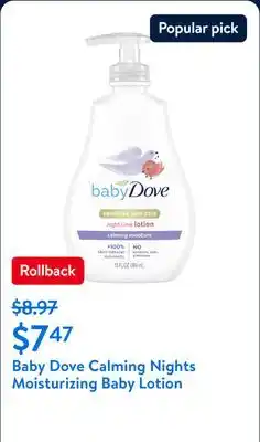 Walmart Baby Dove Moisturizing Baby Lotion Calming Nights Hypoallergenic offer