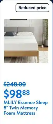 Walmart MLILY Essence Sleep 8 Twin, Memory Foam Mattress offer