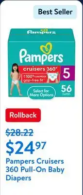 Walmart Pampers Cruisers 360 Pull-On Baby Diapers Size 5, (Select for More Options) offer