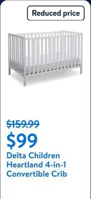 Walmart Delta Children Heartland 4-in-1 Convertible Crib, Greenguard Gold Certified, Bianca White offer