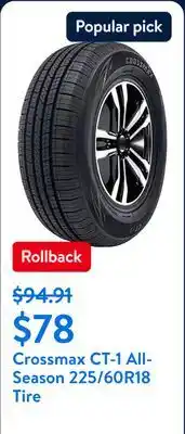 Walmart Crossmax CT-1 All Season 225/60R18 100V Passenger Tire offer