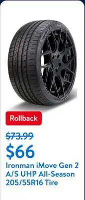 Walmart Ironman iMove Gen 2 A/S UHP All Season 205/55R16 91V Passenger Tire offer