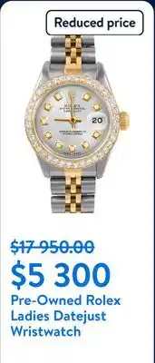 Walmart Pre-Owned Rolex 6917 Ladies 26mm Datejust Wristwatch Silver Diamond (3 Year Warranty) (Good) offer