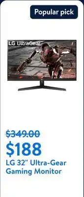 Walmart LG 32 Ultra-Gear QHD (2560 x 1440) Gaming Monitor, 165Hz, 1ms, Black 32GN600-B.Aus, New offer