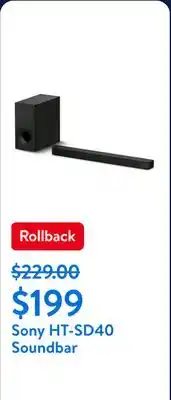 Walmart Sony HT-SD40 2.1ch Soundbar with Powerful Wireless subwoofer offer