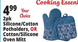 Ocean State Job Lot 2pk Silicone/Cotton Potholders, OR Cotton/Silicone Oven Mitt offer