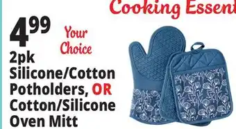 Ocean State Job Lot 2pk Silicone/Cotton Potholders, OR Cotton/Silicone Oven Mitt offer