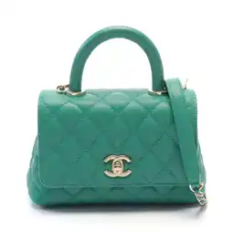 Walmart Pre-Owned CHANEL Coco Handle XXS Handbag Bag Leather Grained Calfskin Women's Green... (Good) offer